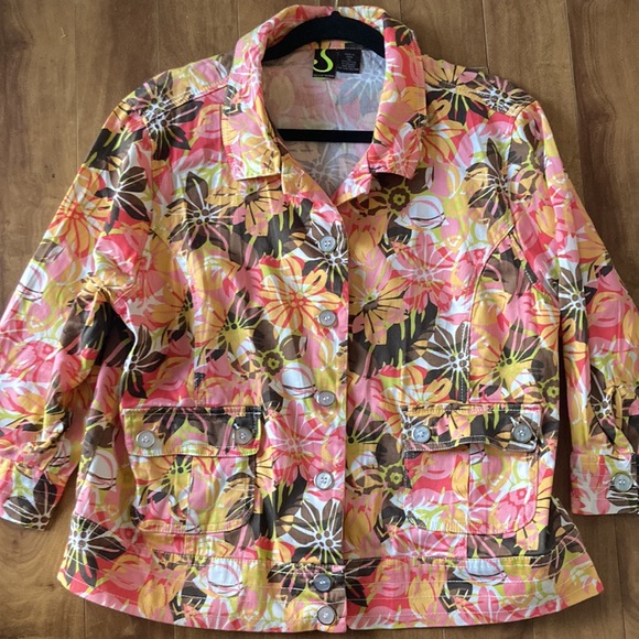 SPORTELLE💫 Women’s Floral Button-Up Stretch Jacket Blazer - Picture 1 of 12